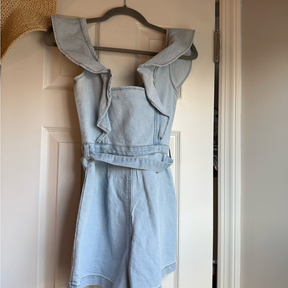 Tinseltown Sky Blue Denim Romper - Picture 2 of 3